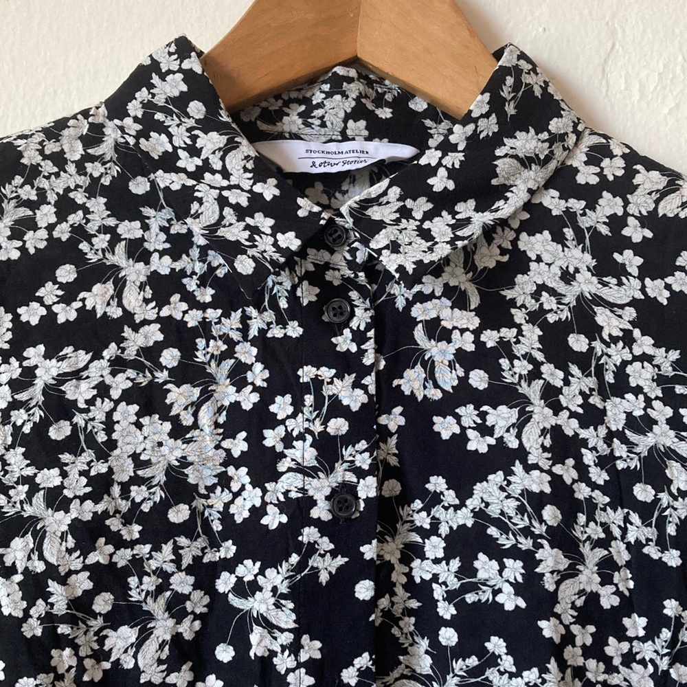 & Other Stories Black and White Floral Shirt Dress Size 10 - Picture 6 of 16